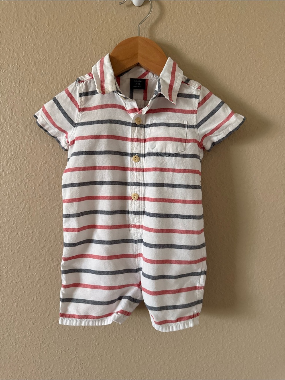 GAP White Romper with Red and Navy Stripes